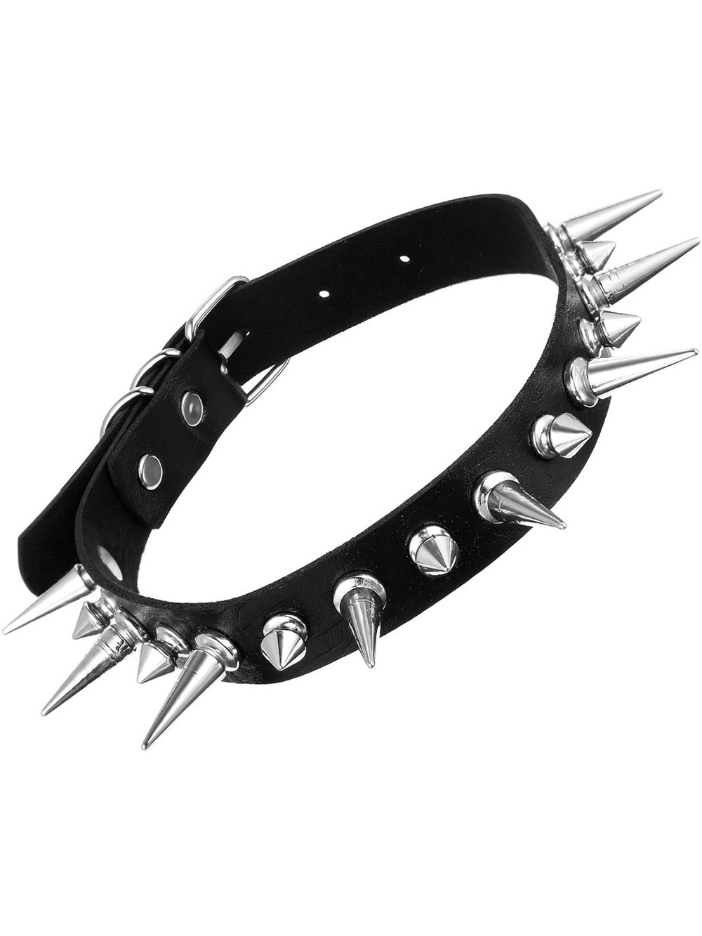 Black Spike Stud Leather Collar - Metal Spiked Choker
